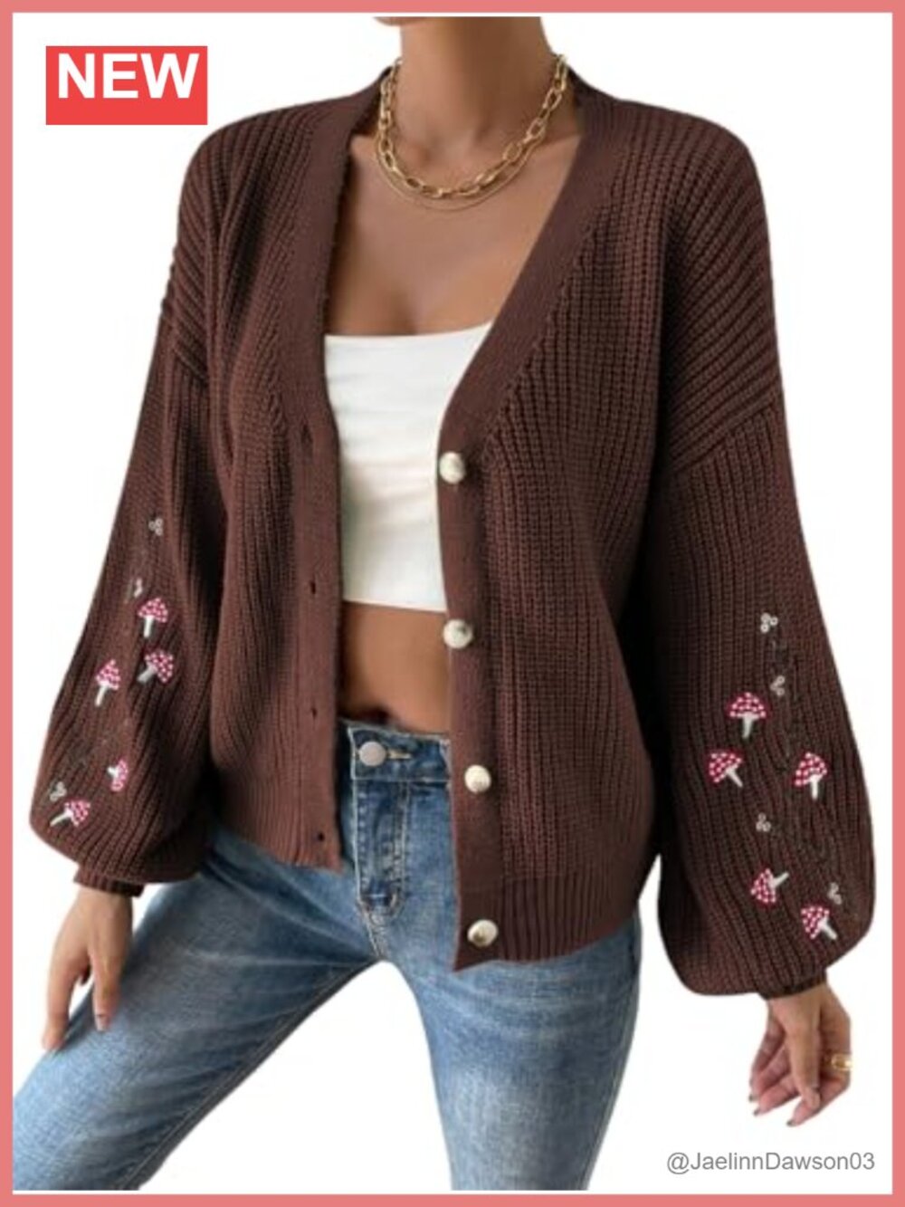 Women's Heart Print Drop Shoulder Knit Cardigan